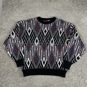 VINTAGE Todays News Sweater Mens Large Multicolor Geometric Aztec Pullover